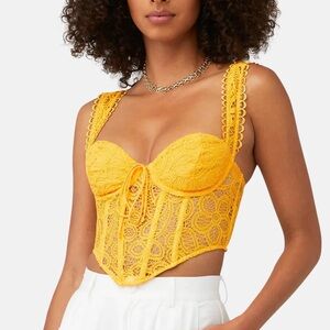 For Love & Lemons Sammie Bustier Crop Top Yellow Medium